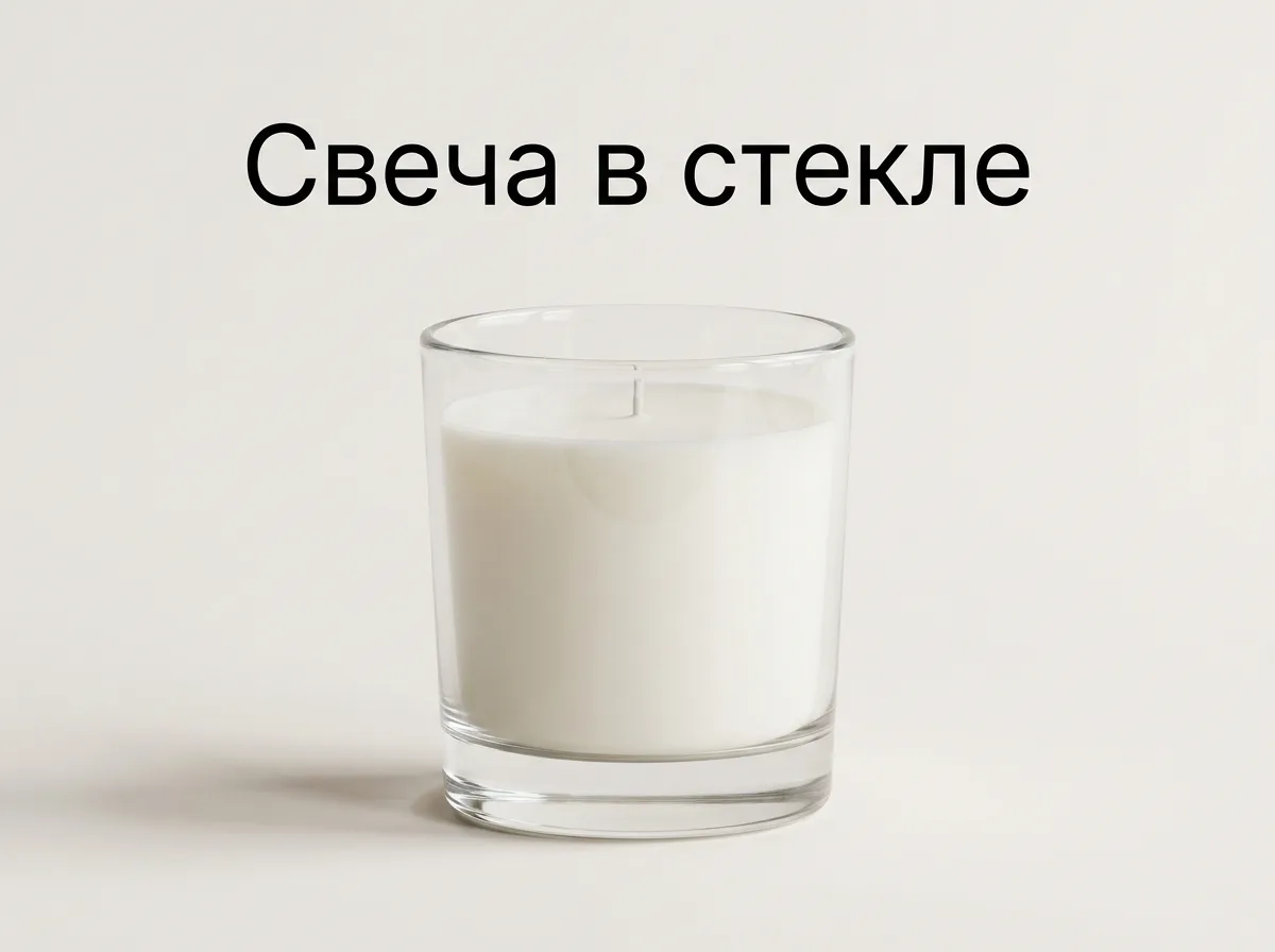 Карточка свечи в прозрачном стеклянном стакане с заголовком «Свеча в стекле»