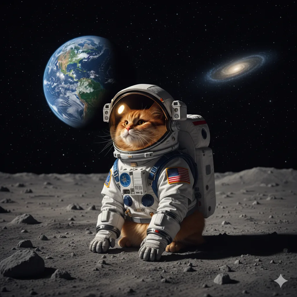 Кот-космонавт на Луне — пример AI-генерации по описанию